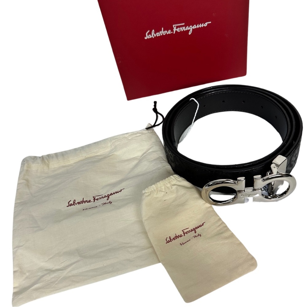 Men’s Salvatore Ferragamo Gancini Black Leather Belt Reversible